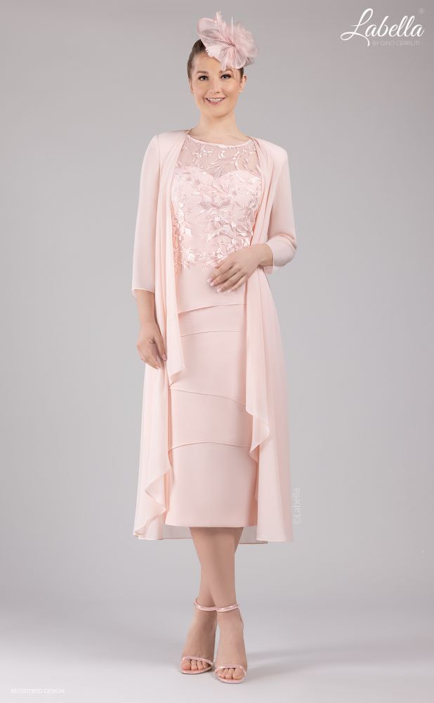 Blush Chiffon Lace Dress & Matching Lightweight Waterfall Coat 