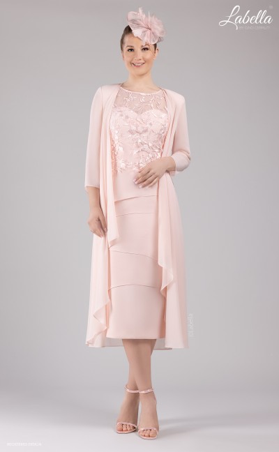 Blush Chiffon Lace Dress & Matching Lightweight Waterfall Coat 