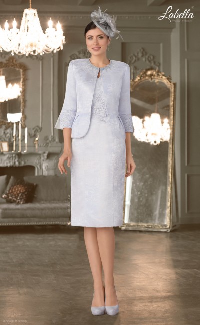 Light Blue Jacquard Dress with Jacket 