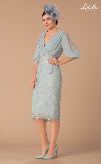 Dusty Blue Chiffon and Lace Dress