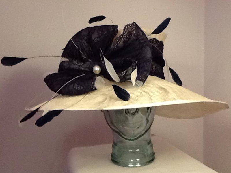  Ivory & Navy Lace  Hat