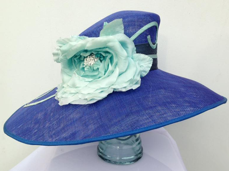 Cobalt Blue Hat Turquoise Flower